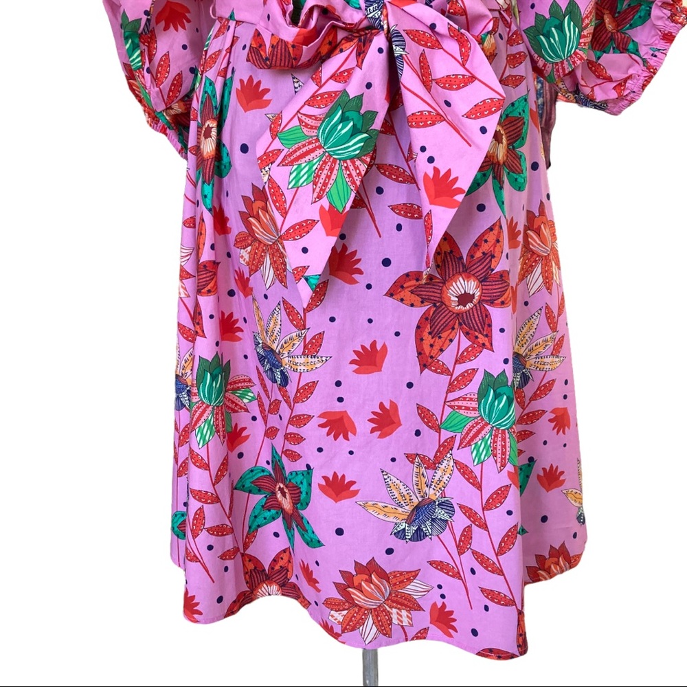 Pink Floral Off-Shoulder Tie-Waist Dress - Picture 8 of 16